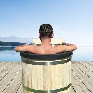 Natural Pine Hot Tub and Cold Plunge Tub with Charcoal Stove - 2 Person - 132 Gallon - [Corn Tub]