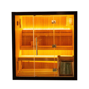 Canadian Hemlock Traditional Indoor Sauna – 4.5 kW UL Certified Electric Harvia Heater – Black Finish - 4 Person
