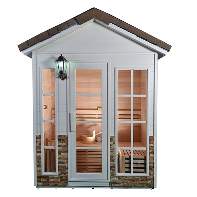 Outdoor Canadian Red Cedar Wood Wet Dry Sauna - 4 Person - 4.5 kW UL Electrical Heater - Stone Finish