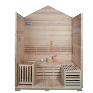 Outdoor Canadian Red Cedar Wood Wet Dry Sauna - 4 Person - 4.5 kW UL Electrical Heater - Stone Finish