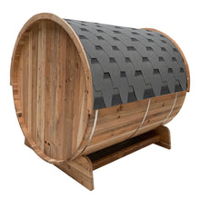 Load image into Gallery viewer, Outdoor Rustic Cedar Barrel Steam Sauna - Front Porch Canopy - UL Certified 3- 4 Person
