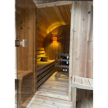 Load image into Gallery viewer, Outdoor Rustic Cedar Barrel Steam Sauna - Front Porch Canopy - UL Certified - 3-4 Person
