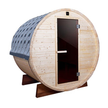 Load image into Gallery viewer, Outdoor and Indoor White Pine Barrel Sauna - 3-4 Person - 4.5 kW UL Certified Heater - Bitumen Shingle Roofing