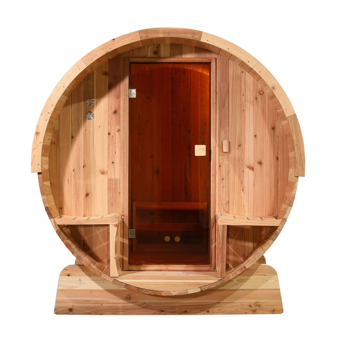 Outdoor Rustic Cedar Barrel Steam Sauna - Front Porch Canopy - UL Certified - 4-6 Person