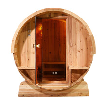 Load image into Gallery viewer, Outdoor Rustic Cedar Barrel Steam Sauna - Front Porch Canopy - UL Certified - 4-6 Person