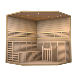 Canadian Hemlock Luxury Indoor Wet Dry Sauna with LED Lights - 6 kW UL Certified Heater - 5-6 Person