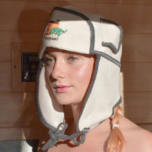 Load image into Gallery viewer, Natural Sheep Wool Traditional Russian &quot;Sauna Time&quot; Sauna Hat - Unisex - White and Charcoal