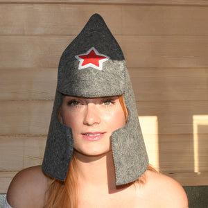 Natural Sheep Wool Traditional Sauna Hat - Unisex - Charcoal with Embroidered Star