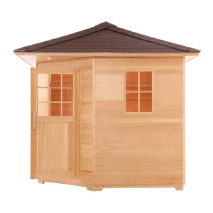 Canadian Hemlock Wet Dry Outdoor Sauna with Asphalt Roof - 6 kW UL Certified Heater - 5 Person