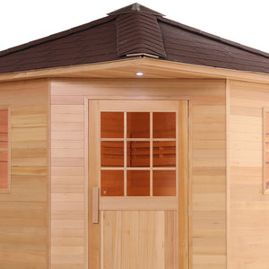 Canadian Hemlock Wet Dry Outdoor Sauna with Asphalt Roof - 8 kW UL Certified Heater - 8 Person