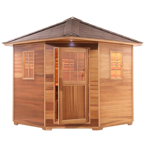 Inland Red Cedar Wet Dry Outdoor Sauna with Asphalt Roof - 8 kW UL Certified Heater - 8 Person - Made in USA