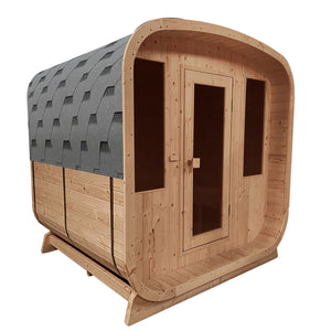 Outdoor Rustic Cedar Barrel Steam Rounded Square Sauna with Bitumen Shingle Roofing - 4 Person - 4.5 kW UL Certified Heater