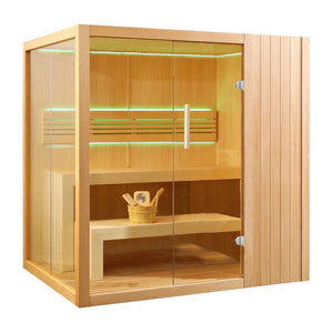Canadian Hemlock Indoor Wet Dry Sauna with LED Lights - 4.5 kW UL Certified Heater - 4-6 Person