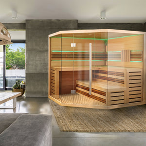 Canadian Hemlock Indoor Wet Dry Sauna with LED Lights - 6 kW UL Certified Heater - 6 Person